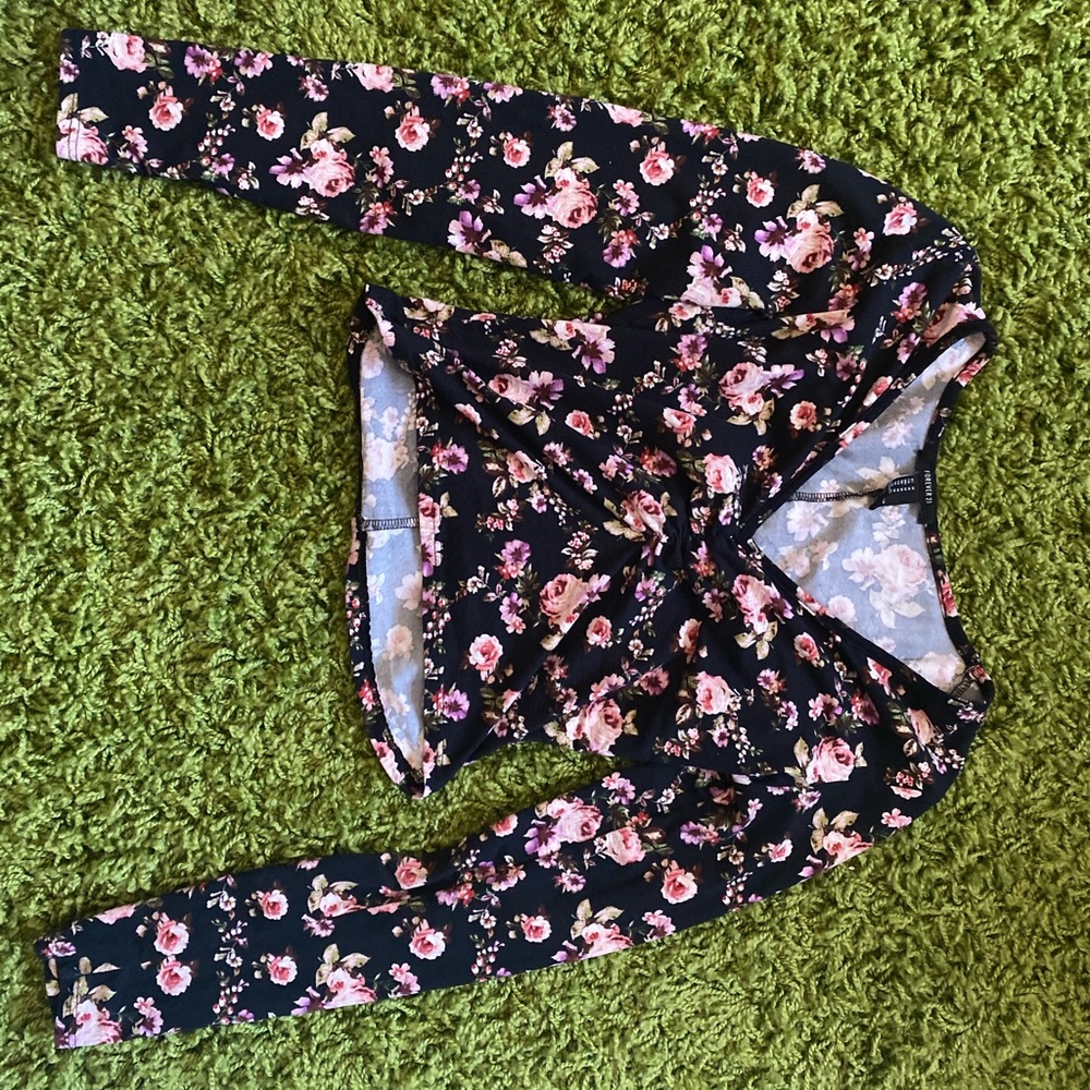 Black long sleeved with pink flower print